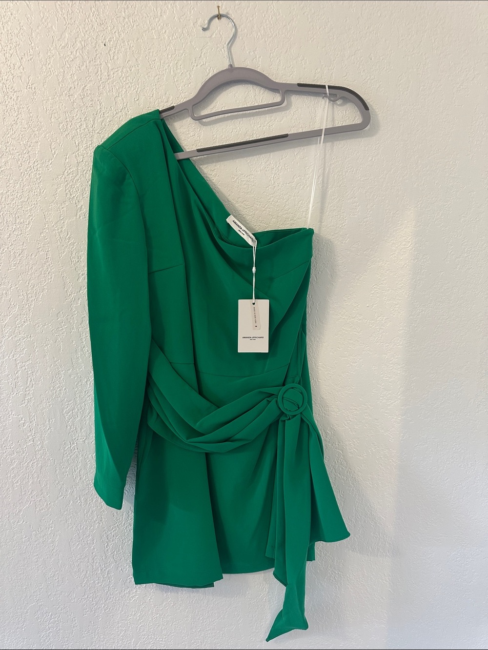 Amanda Uprichard Green One-Shoulder Ring-Detailed Mini Dress